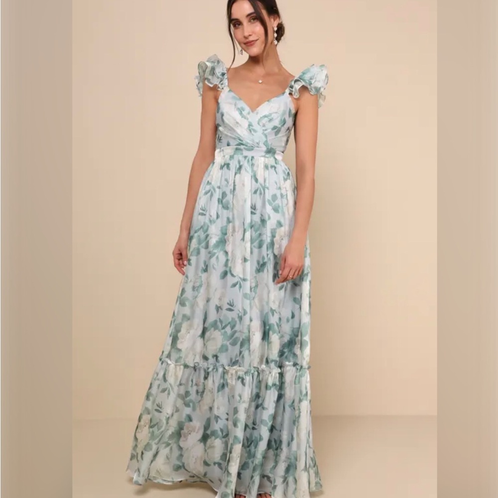 NWT Floral Maxi Dress in Green and White